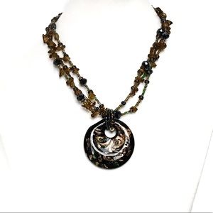 Watercolor Glass & Beaded Pendant Necklace